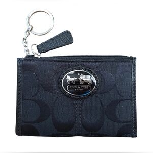 Coach Signature Monogram Canvas Card Case Wallet in black EUC
